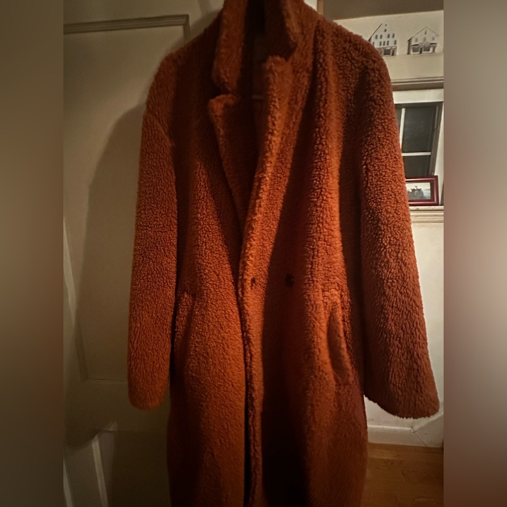 Women's Rust Faux Shearling Teddy Coat